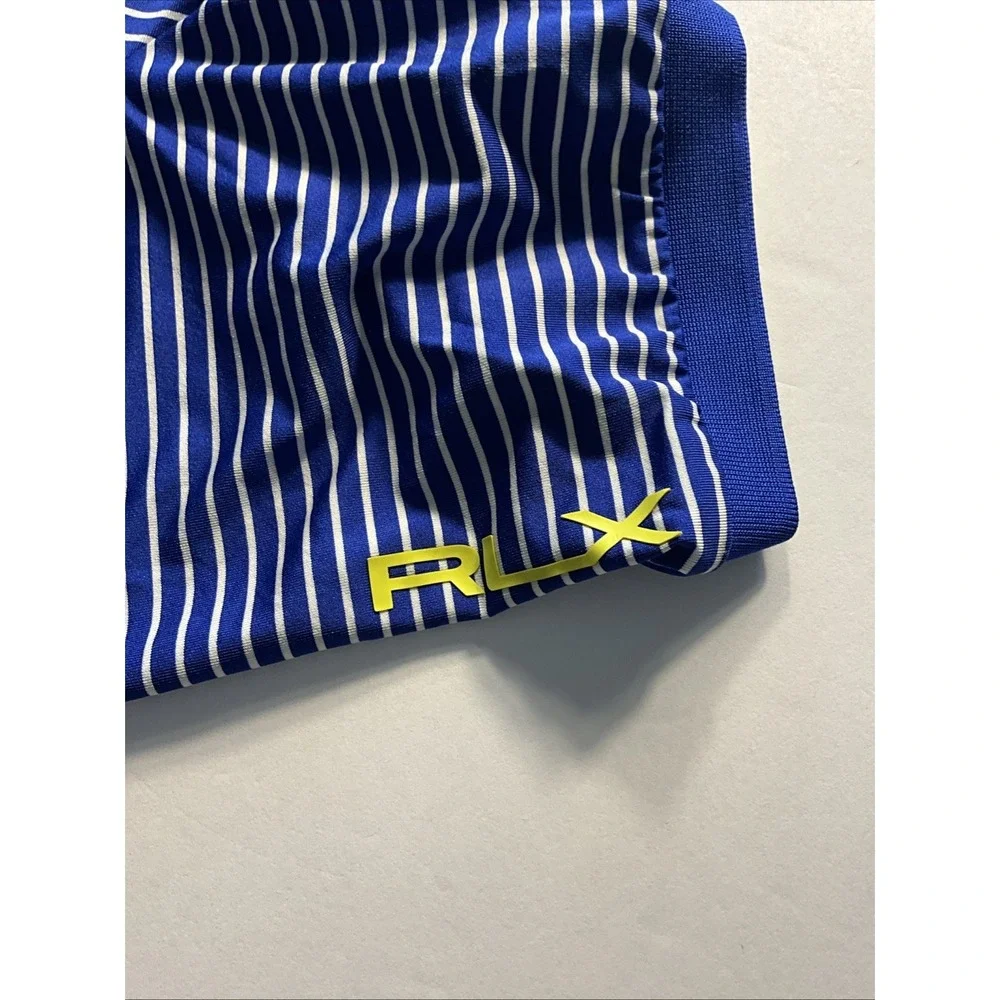 RALPH LAUREN Shirt Mens XL Blue Striped RLX Short Sleeve Golf Tennis Polo